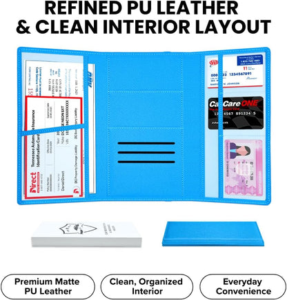LINTRU Car Registration and Insurance Holder Trifold, Oversized Fit with Reinforced Construction, Matte PU Leather Vehicle Glove Box Organizer for Documents, Car Accessories for Men and Women