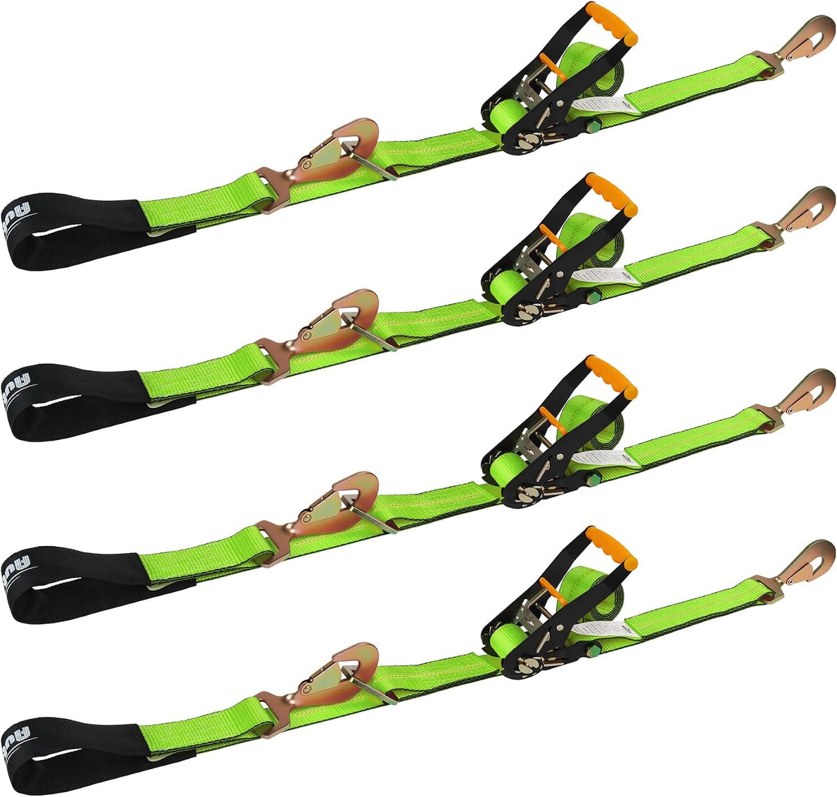 Heavy Duty Adjustable Car Tie Down Kit with Snap Hooks -Break Strength 10,000 lbs-Working Load 3333 lbs-2 Inch x 114 Inch - 4 Pack Axle Tie Down Straps (Yellow)