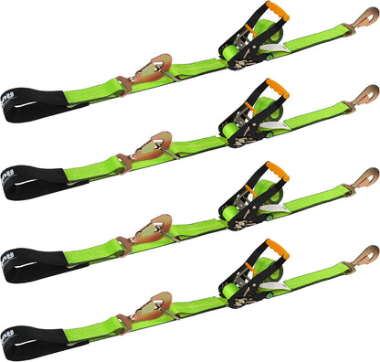 Heavy Duty Adjustable Car Tie Down Kit with Snap Hooks -Break Strength 10,000 lbs-Working Load 3333 lbs-2 Inch x 114 Inch - 4 Pack Axle Tie Down Straps (Yellow)
