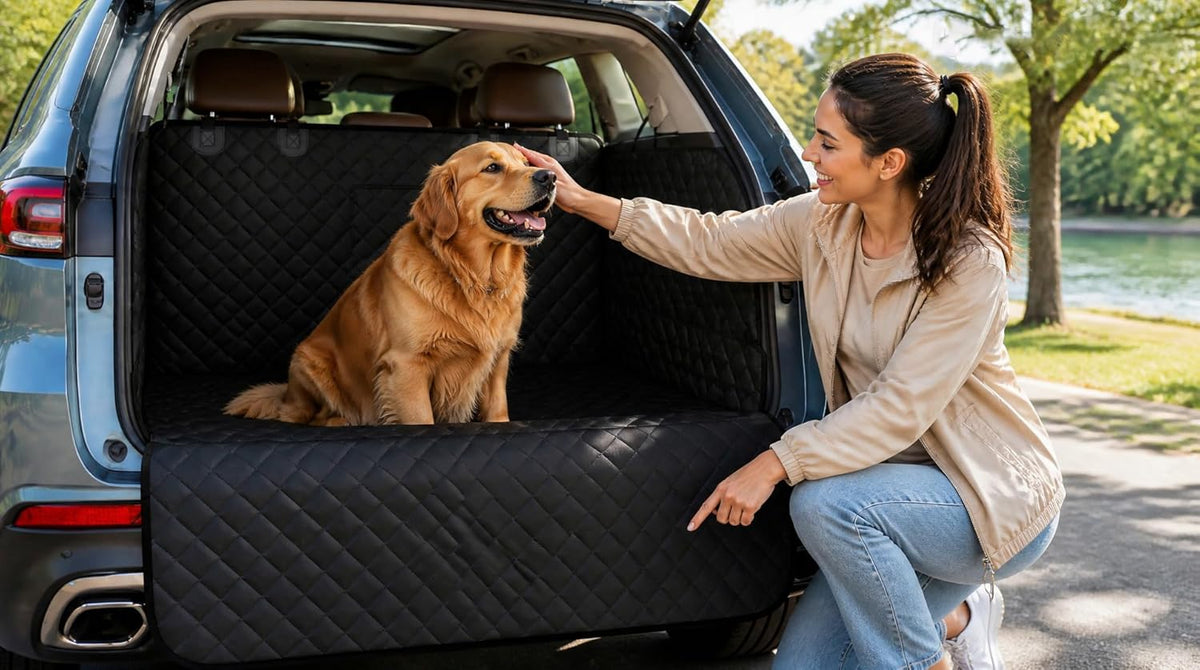 Ekisemio SUV Cargo Liner for Dogs – Waterproof with Bumper Flap, Non-Slip Large Trunk Mat, Scratchproof & Easy Clean, Universal Fit for SUVs Sedans Vans, Black