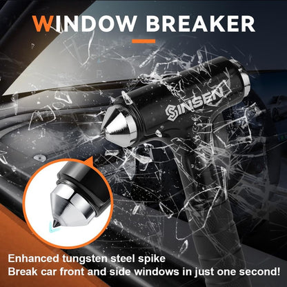 SINSEN Car Safety Hammer Flashlight, Tactical Emergency Rescue Tool, LED High Lumens Rechargeable Solar Powered Escape Kit, Window Glass Breaker and Seatbelt Cutter, Self Defense Multi-Function Torch
