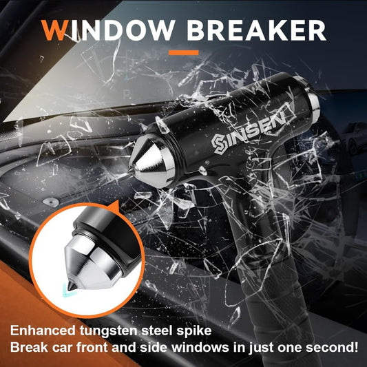 SINSEN Car Safety Hammer Flashlight, Tactical Emergency Rescue Tool, LED High Lumens Rechargeable Solar Powered Escape Kit, Window Glass Breaker and Seatbelt Cutter, Self Defense Multi-Function Torch