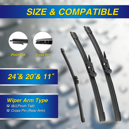 5 PLUS® Silicone Windshield Wipers Replacement for 2007-2014 Ford edge, 2007-2015 Lincoln MKX Wiper Blades(Set of 3),Automotive Replacement Windshield Wiper Blades For My Car-26"/20"/14" - Colors B