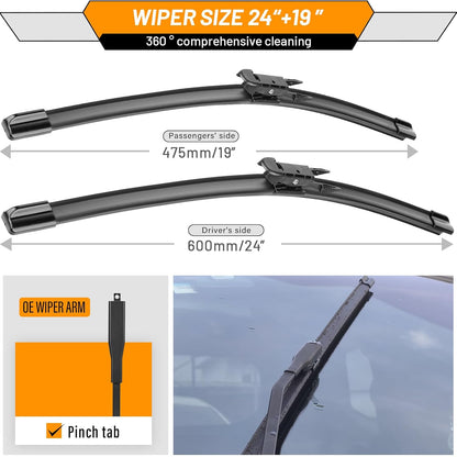 AUTOBOO 26"+19" Windshield Wipers Replacement for Tesla Model 3 2017 2018 2019 2020 2021 2022 2023 2024 2025 Model Y 2020 2021 2022 2023-2025 -Original Factory Quality (Pack of 2) - Colors A
