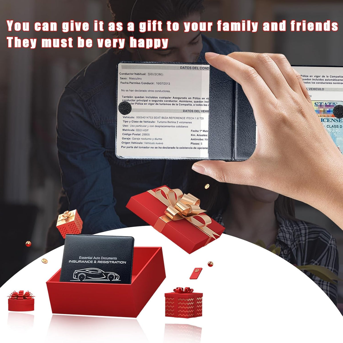Ziciner Car Registration Insurance Holder, 2Pack Essential Auto Card Document Glove Box Organizer with Touch Fastener, Vehicle Interior Accessories Perfect for Most Car, Truck, SUV (Red/Small Car)