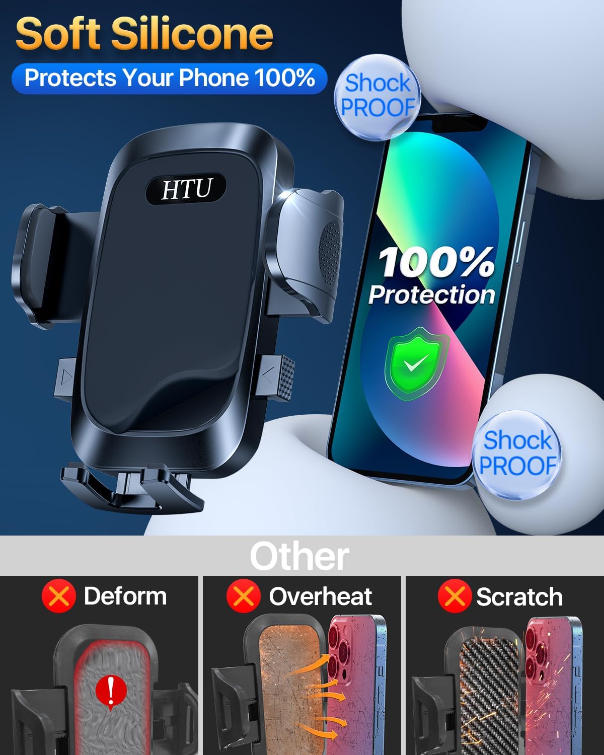 2026 Ultimate Best【True Military-Grade & Safety Cert】Car Phone Holder HTU【Upgraded 360 Rotation & 100+LBS Strongest Suction】5-in-1 Truck Windshield Dashboard Vent Mount Stand for iPhone Android, Black