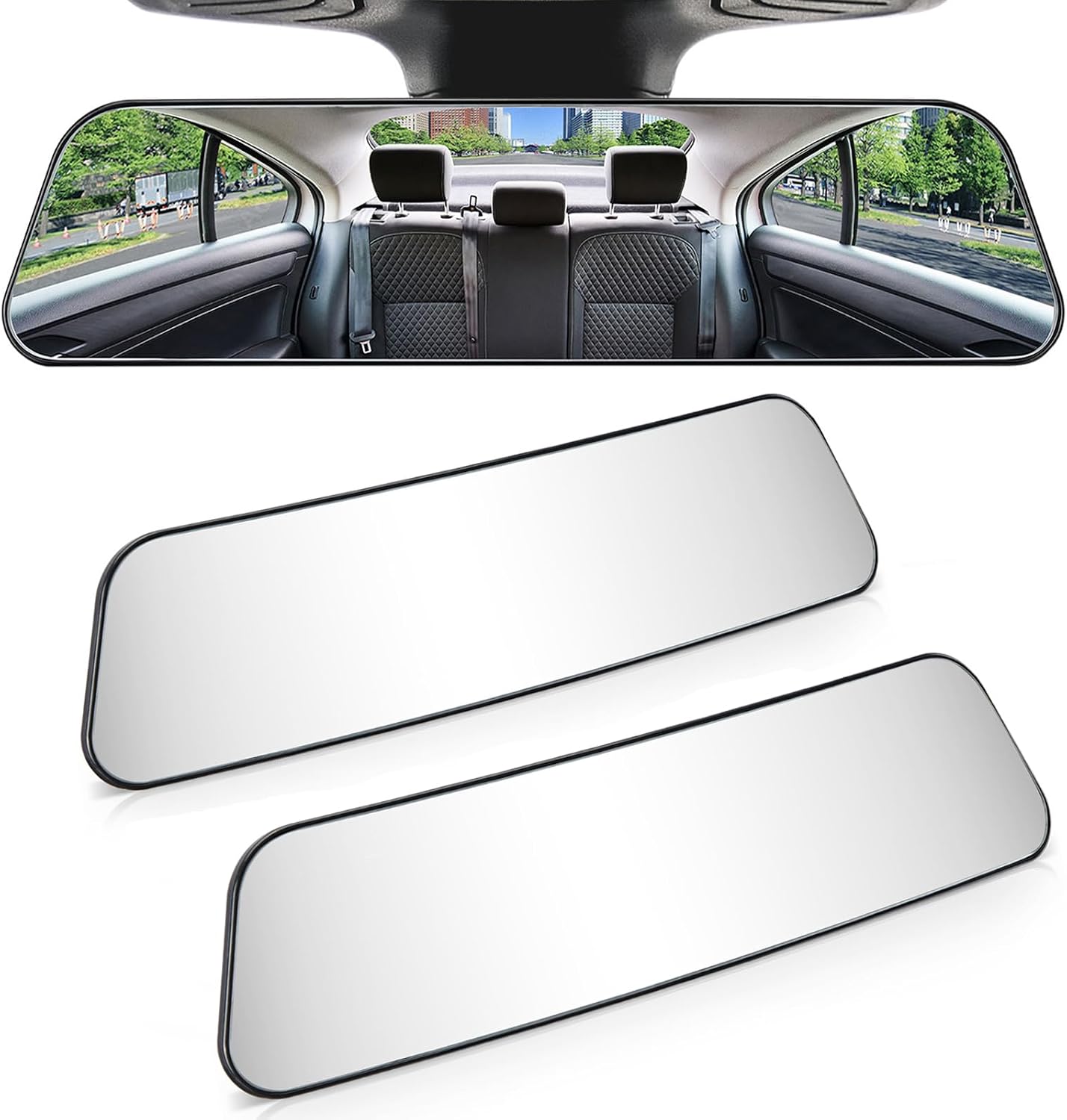 JOYTUTUS Rearview Mirror, 12 Inch Panoramic Interior Clip-on Wide Angle Convex Universal Rear View Mirror to Reduce Blind Spot Effectively for More Car SUV Trucks -Clear