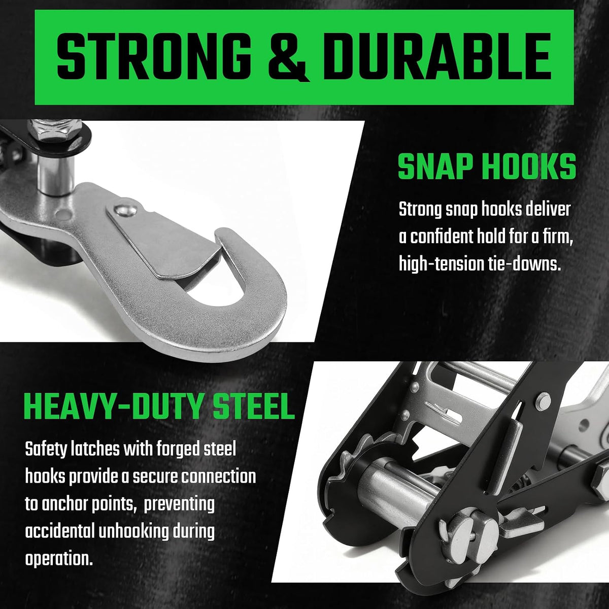 4 Pack Car Tie Down Straps for Trailers - 2" x 8' Heavy Duty Tire Straps with Snap Hooks - 10,000lbs Break Strength, Adjustable Lasso Style Wheel Straps for Hauling Cars, Truck, UTV(Green)