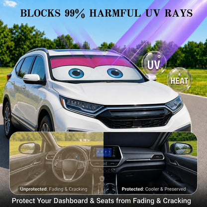 Car Windshield Sun Shade, Funny Cartoon Eyes Sun Visor for Car Windshield Universal Fits Sedan Compact Car Hatchback SUV, UV Heat Protection - 59 x 27.5
