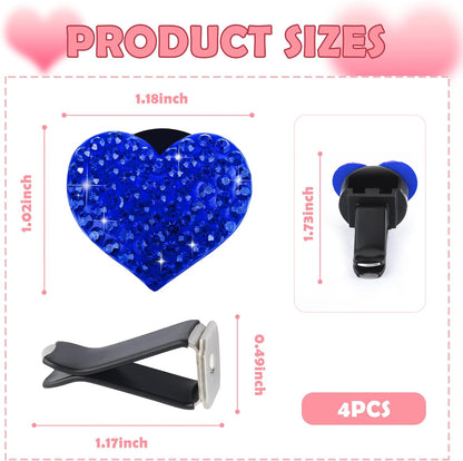 4PCS Heart-Shaped Car Vent Clips with Rhinestone,Bling Air Vent Clips Car Decorations,Premium Shiny Car Clips for Vents CCar Accessories Interior for Cars,Trucks,SUVs (Pink)