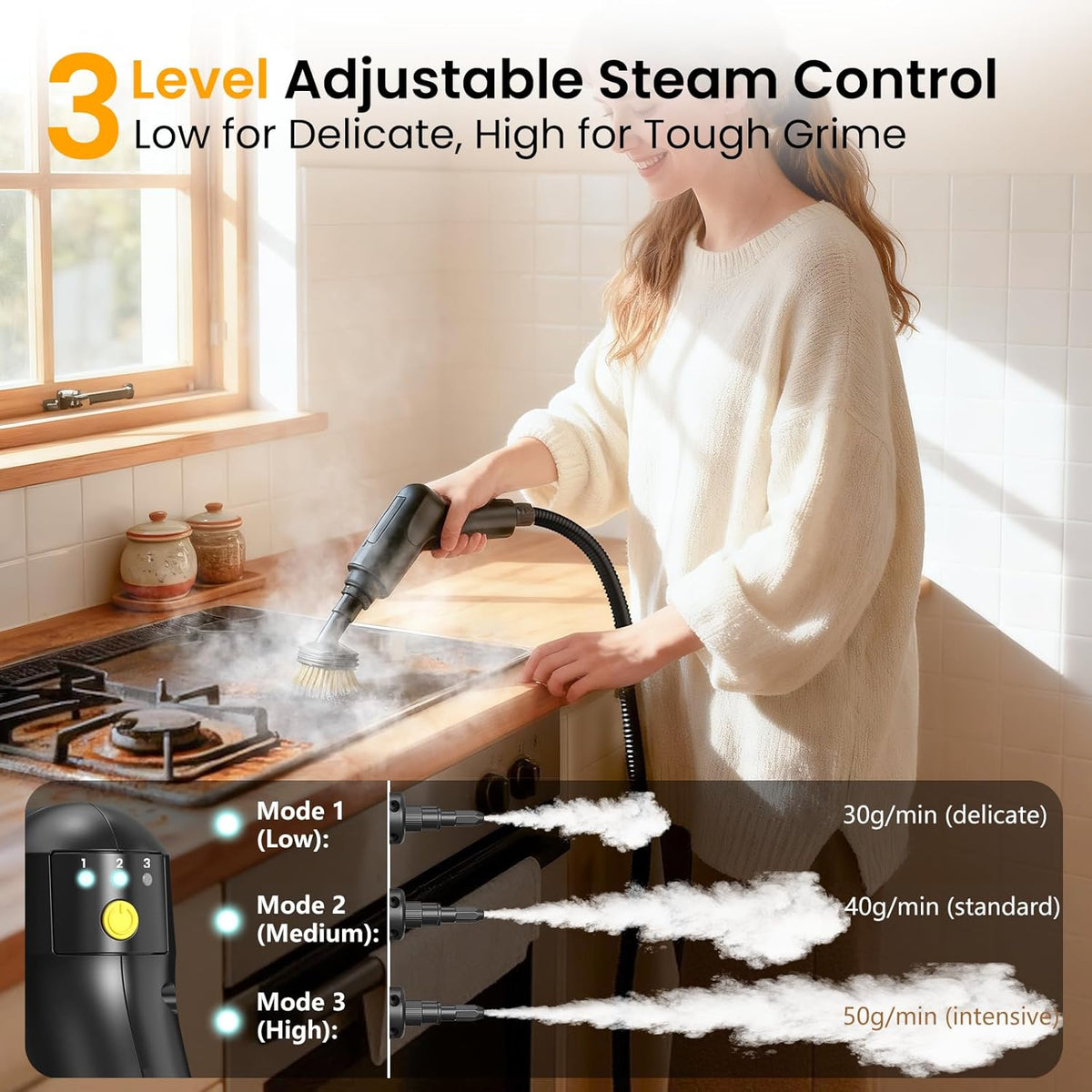 Pressurized Steam Cleaner 1.6L, 3-Level Adjustable Steamer for Cleaning, 10s Heat-Up, 2500W Handheld Steamer Cleaner for Home, Car, Kitchen, Floor, Multi-Surface Cleaning Machine, 19pcs Accessories