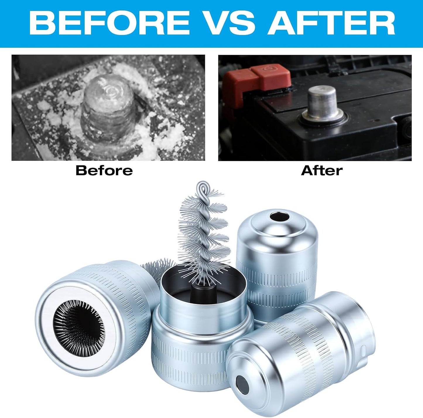 10pcs Stainless Steel Battery Tterminal Cleaner,Battery Terminal Cleaning Brushes, Universal Battery Post Cleaner Tool for Car, Truck, Marine Top & Side Terminals Dirt Removal