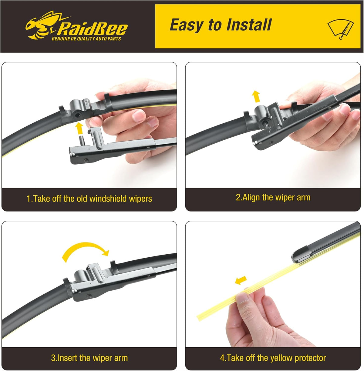 Raidbee® 26"+26" Windshield Wiper Blades Replacement for Ford Fusion 2013 2014 2015 2016 2017 2018 2019 2020 Genuine OEM Quality 2 Pack - Colors B