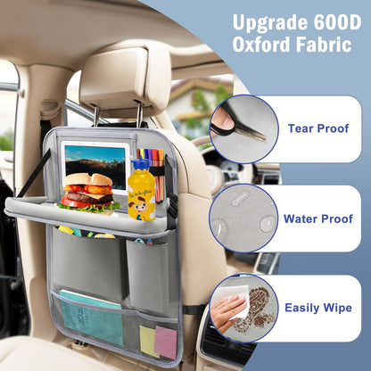 2Pack Car Backseat Organizer with Foldable Table Tray,6 Storage Pockets Car Storage Organizer with Tablet Holder,Car Seat Back Protectors Kick Mats Travel Accessories (Black)