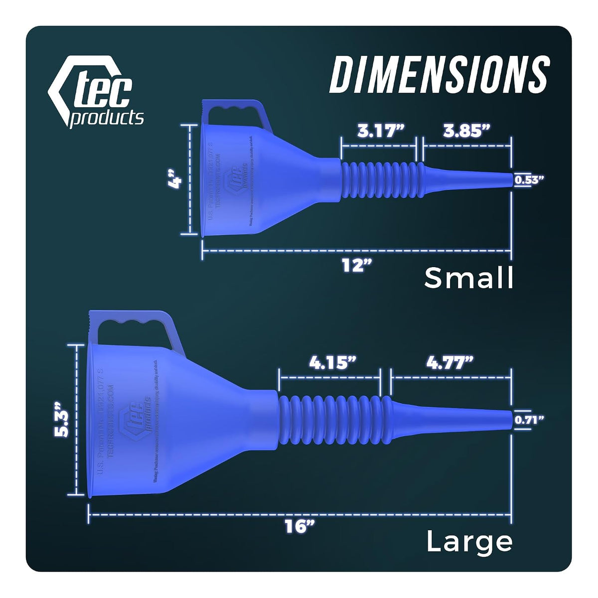 TEC Products FlexAll Long Flexible Funnels - Automotive Oil Funnel with Hose, Durable Nitrile Rubber for Oil Change, Transmission Funnel Fluid, Diesel, Fuel, Gas - Made in USA - Red (16 x 5 Inches)