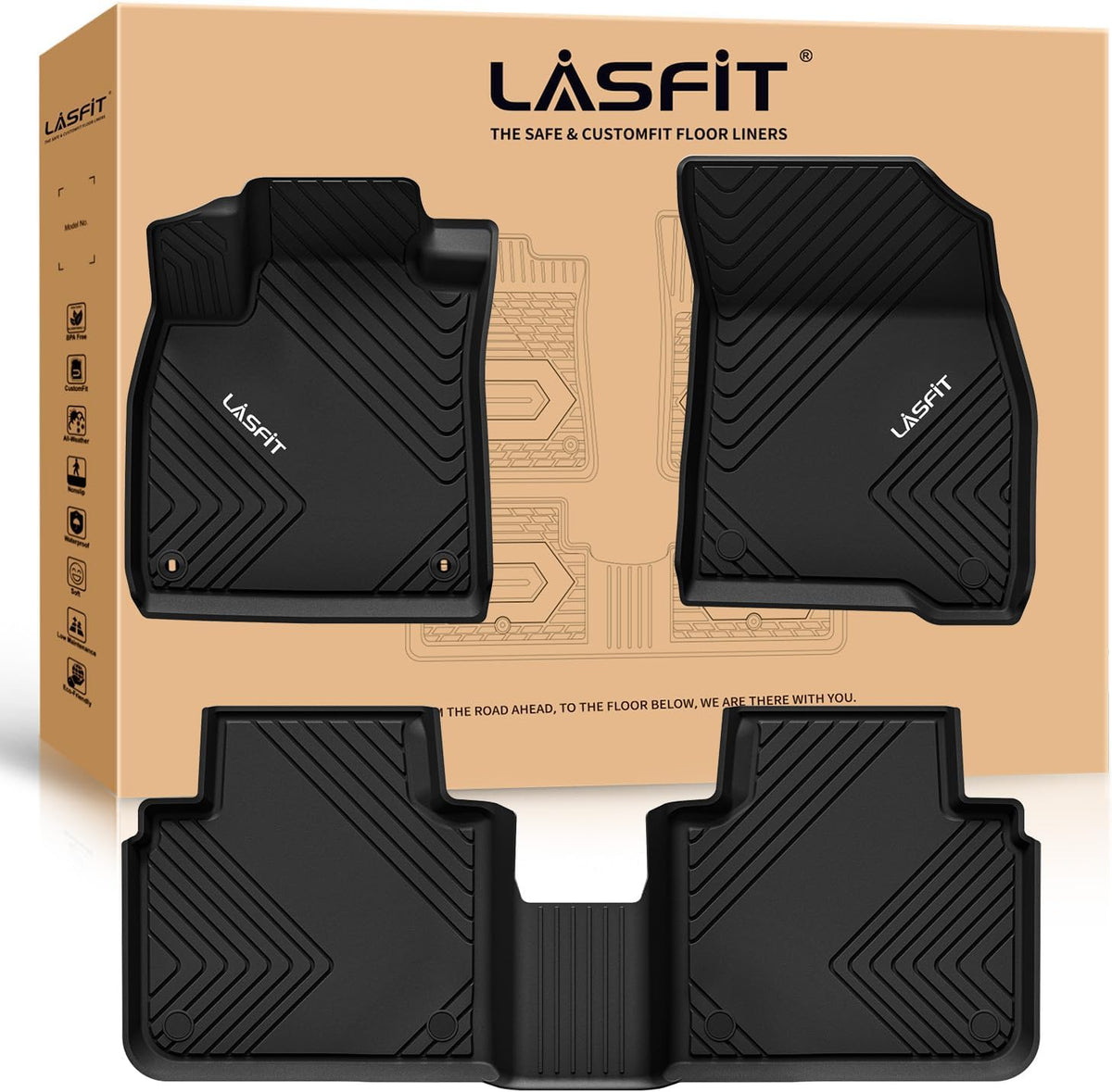 LASFIT Full Set Floor Mats for Honda CR-V 2026 2025 2024 2023 (Gasoline & Hybrid & e:FCEV), All Weather TPE Custom Fit Floor Liners 1st & 2nd Row & Seat Back Mat & Cargo Mat (Upper Position)