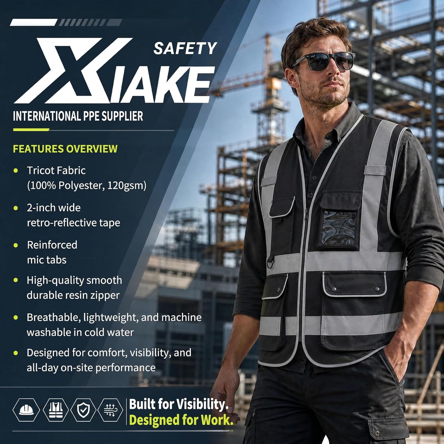 XIAKE Reflective Safety Vest for Men & Women High Visibility Class 2 Vest with Pockets Meets ANSI Standards