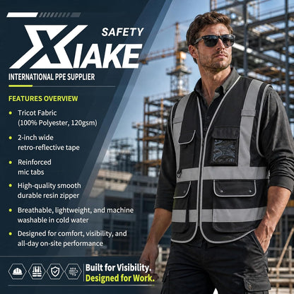 XIAKE Reflective Safety Vest for Men & Women High Visibility Class 2 Vest with Pockets Meets ANSI Standards