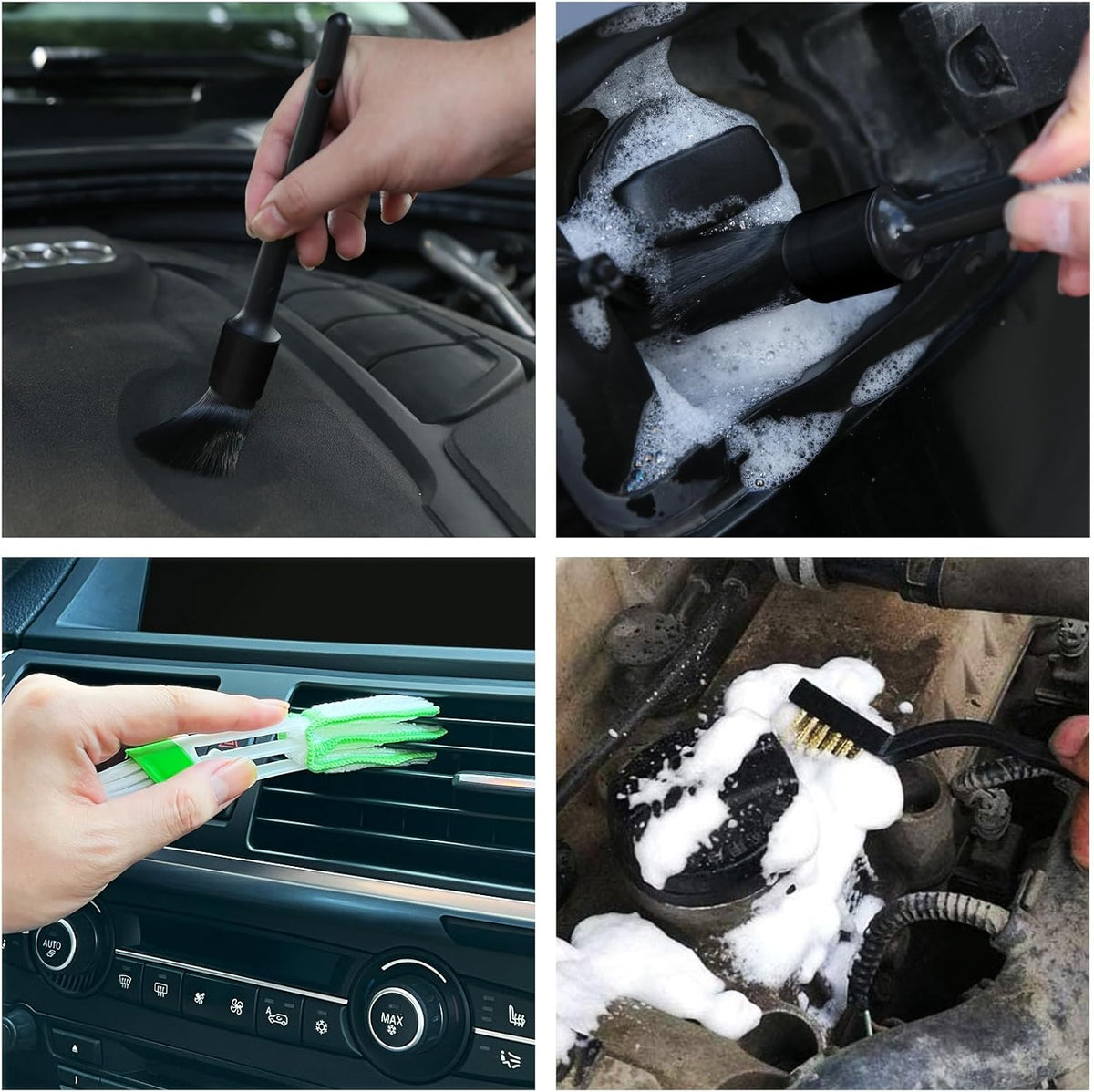HMPLL 10pcs Auto Car Detailing Brush Set Car Interior Cleaning Kit Includes 5 Boar Hair Detail Brush,3 Wire Brush, 2 Air Vent Brush for Cleaning Car Interior Exterior, Dashboard Engines Leather Wheel