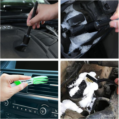 HMPLL 10pcs Auto Car Detailing Brush Set Car Interior Cleaning Kit Includes 5 Boar Hair Detail Brush,3 Wire Brush, 2 Air Vent Brush for Cleaning Car Interior Exterior, Dashboard Engines Leather Wheel