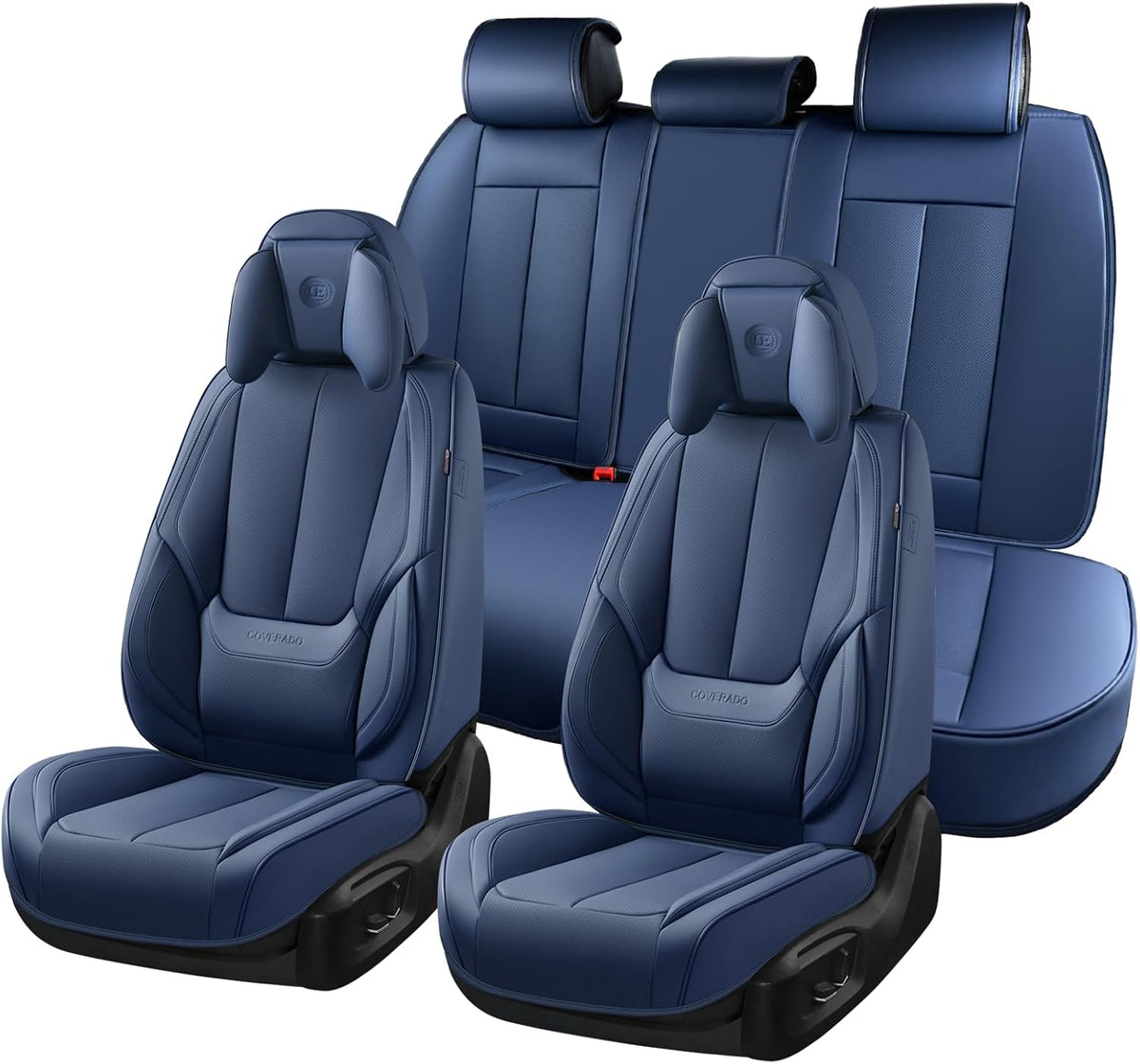 Coverado Seat Covers Full Set, Black Seat Covers for Cars 5 Seats, Car Seat Protector, Waterproof Nappa Leather Car Seat Cushion, Front and Rear Car Seat Cover Fit for Most Sedans SUV Pick-up Truck - Colors A