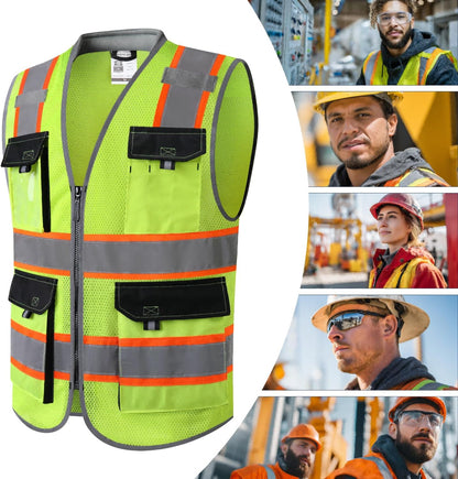 JKSafety Safety Vest for Men Women Hi Vis with Pockets and Cushioned Collar Construction Vest Meet ANSI Standard (BX360)