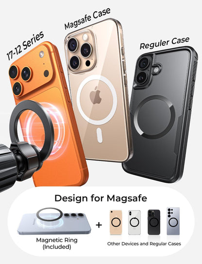LISEN for MagSafe Car Phone Mount -Strong Magnets Magnetic Phone Holders for Your Car 2-in-1 Vent Dashboard Magnet Cell Phones Holder Mounts Car Accessories Gitfs for Men Women fit iPhone, Black | Dash Accents