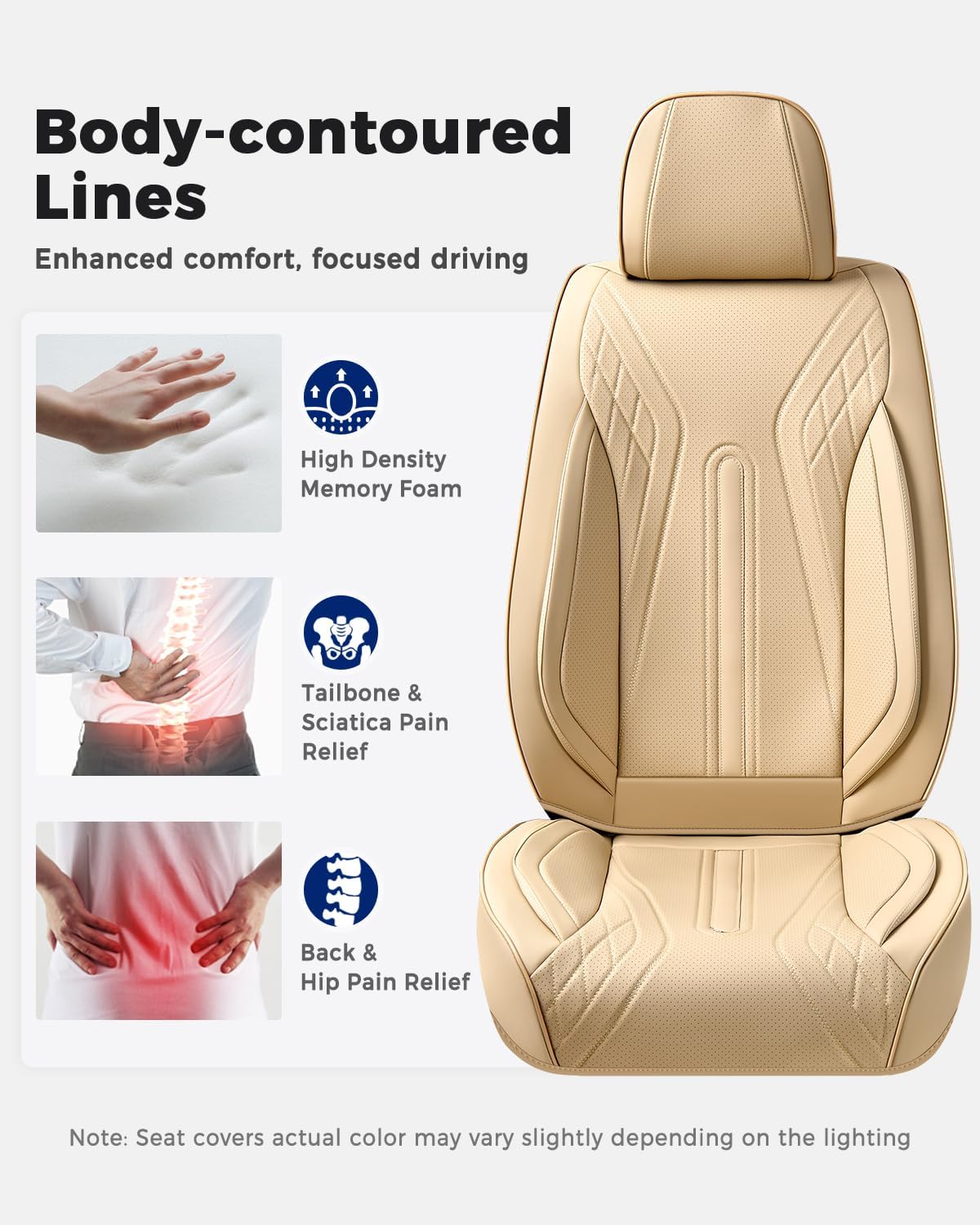 Huidasource Coffee Seat Covers Full Set, Universal Fit for Most Cars Trucks SUV, Full Coverage Leather Seat Cover, Airbag, Cupholder Compatible, Velcro Adjustable, Heaating/Cooling Function Retain
