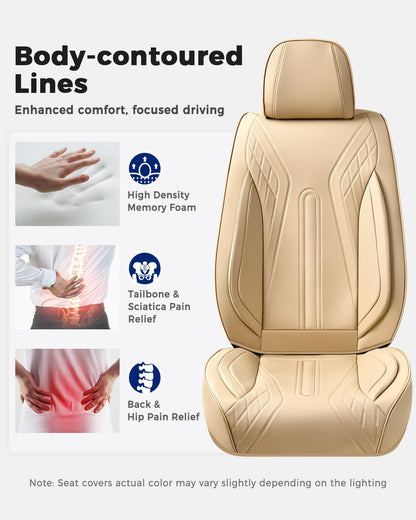 Huidasource Coffee Seat Covers Full Set, Universal Fit for Most Cars Trucks SUV, Full Coverage Leather Seat Cover, Airbag, Cupholder Compatible, Velcro Adjustable, Heaating/Cooling Function Retain