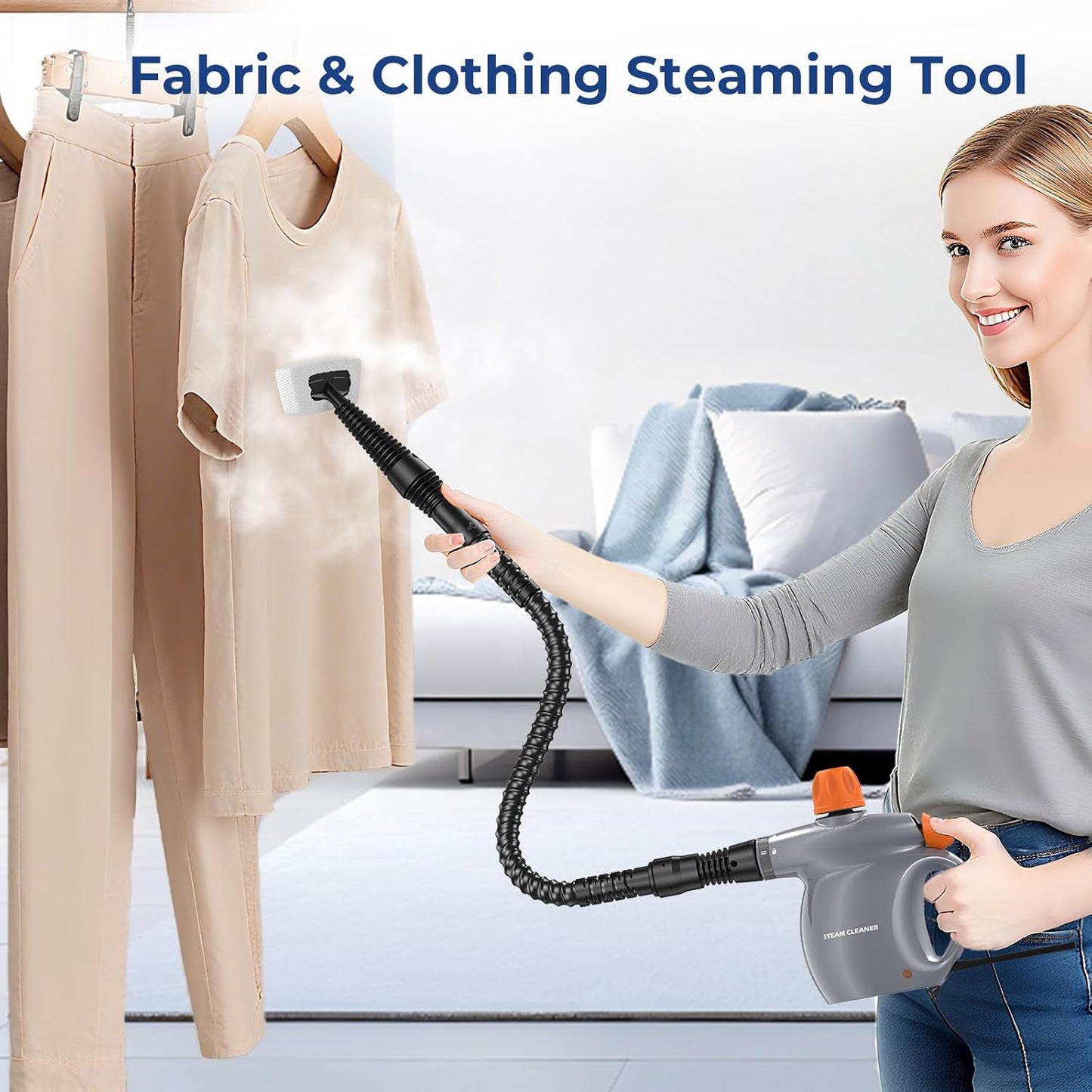 Steam Cleaner, Pressurized Handheld 13pcs Multi-Purpose Natural Deep Cleaning Steamer, Portable Steamer for Cleaning Home, Grout, Kitchen, Car, Window, Upholstery, Bathroom and Clothes, White
