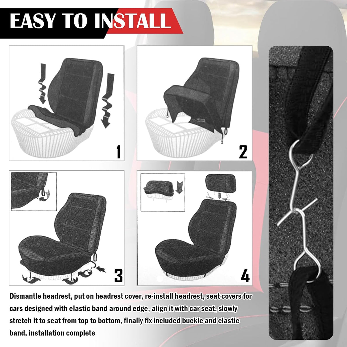 2 Pack Universal Car Seat Cover with Breathable Mesh Backrest,Comfortable Car Seat Protector with Foam Padding and Retaining Buckle,Highly Elastic Car Seat Covers Full Set (Pink)