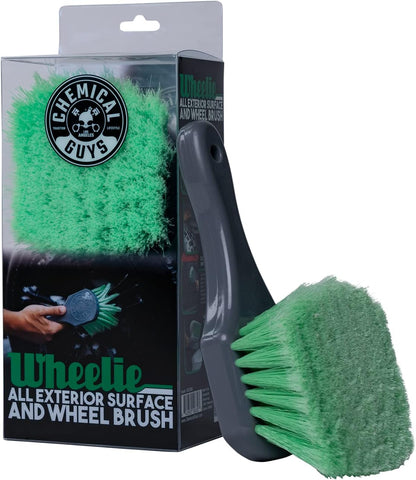 Chemical Guys Wheelie All Exterior Surface and Wheel Brush, Wheel Cleaner Brush with Soft Bristles, Safe Cleaning of Rims, Tires, and Exterior Surfaces on Cars, Trucks, Motorcycles, RVs, & More, Green