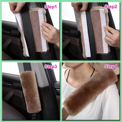 OGLAND Authentic Sheepskin Car Seat Belt Pad,2 Pack Soft Seat Belt Cover for Shoulder Pad Neck Cushion Protector Car Accessories by Genuine Natural Merino Wool (Misty Gray) - Colors A