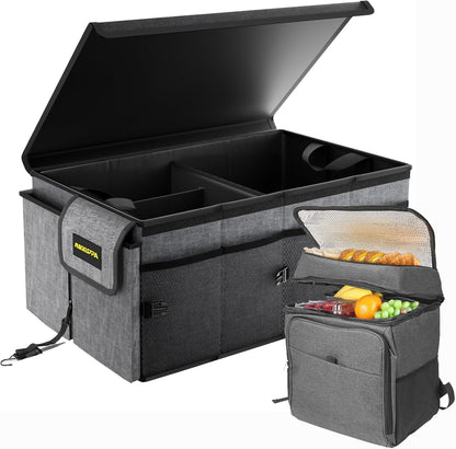 MIKKUPPA Car Trunk Organizer - 65L Collapsible Trunk Organizer with Lid, Sturdy Car Storage for SUV Auto Truck Van with Adjustable Straps and Non Slip Bottom (Black)