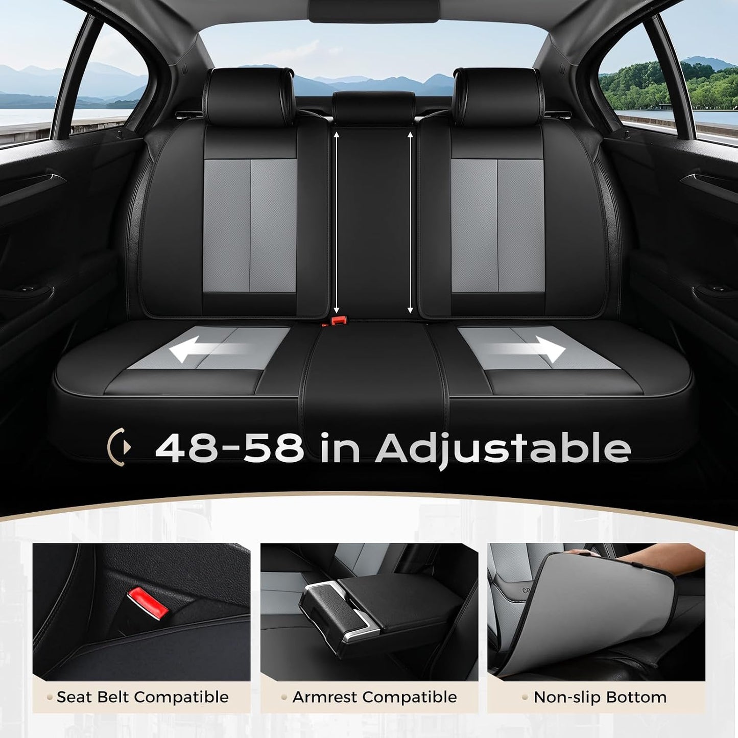 Coverado Seat Covers Full Set, Black Seat Covers for Cars 5 Seats, Car Seat Protector, Waterproof Nappa Leather Car Seat Cushion, Front and Rear Car Seat Cover Fit for Most Sedans SUV Pick-up Truck - Colors B