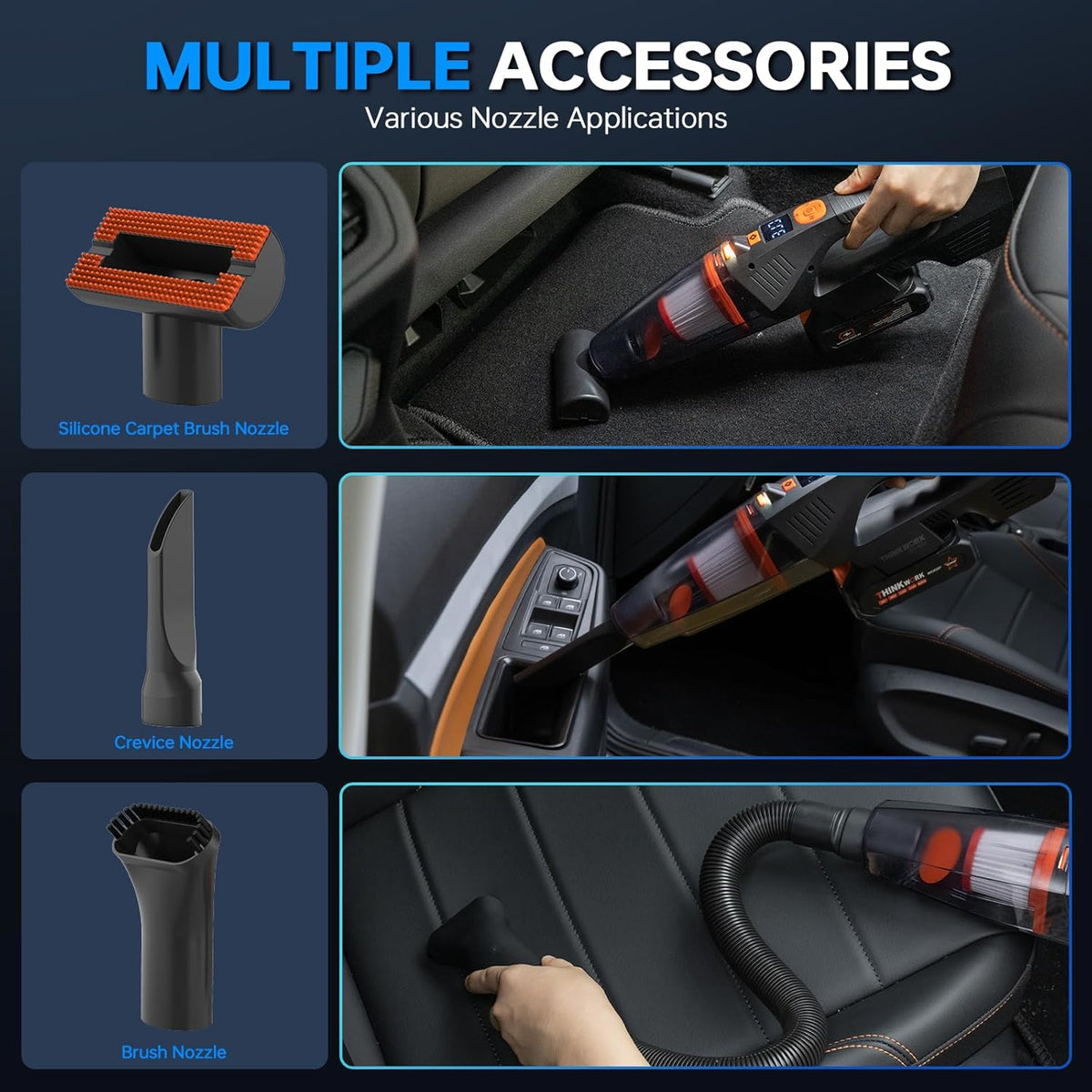 THINKWORK Car Cleaning Kit, Car Detailing Kit Interior Cleaner with High Power Handheld Vacuum, 10Pcs Detailing Brush and Storage Bag, Gray Auto Interior Cleaning Kit for Men