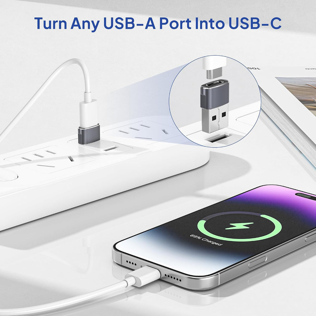 Elebase USB to USB C Adapter for iPhone 17 4Pack,USBC Female to A Male Car Charger Adapter,Type C Converter Apple 17e 16 Pro Max 15 14 Plus,iWatch Watch 11 10 Ultra 3,iPad Air,Samsung Galaxy S26