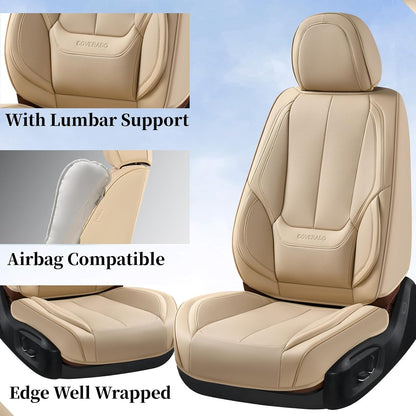 Coverado Seat Covers Full Set, Black Seat Covers for Cars 5 Seats, Car Seat Protector, Waterproof Nappa Leather Car Seat Cushion, Front and Rear Car Seat Cover Fit for Most Sedans SUV Pick-up Truck - Colors A