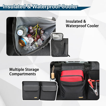 Deluxe Trunk and Backseat Organizer for Medium or Large Size SUVs & RVs, Detachable Storage Modules with Built-in Cooler, Patent Pending