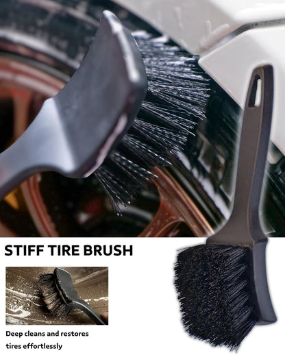 Wheel Brushes for Cleaning Wheels (4 Pro Pack)- 2X Soft Wheel Cleaning Wool Brush, Detailing Brush and Stiff Tire Brush, Scratch Free Durable Car Wheel Rim Brush Kit for Car Rim and Tire Detailing