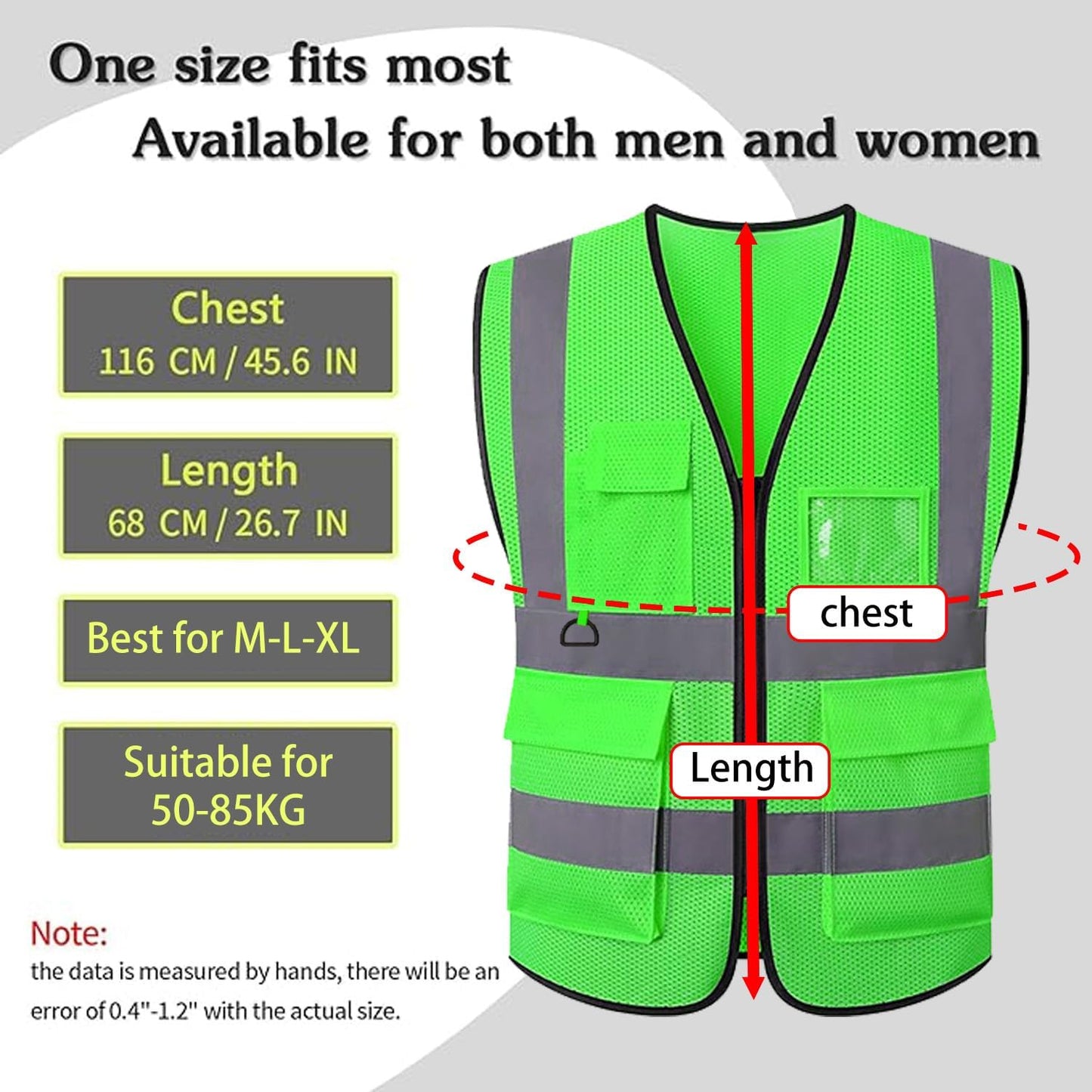 Reflective Mesh Safety Vest, Breathable Hi Vis Vest Construction Work with 5 Pockets and Zipper for Men Women
