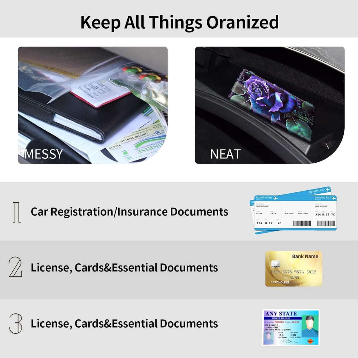 Car Registration and Insurance Holder, Leather Car Glove Box Organizer, Cool Car Accessories for ID, Driver's License Cards & Essential Document, business cards, Men&Women, Retro Audio Cassette