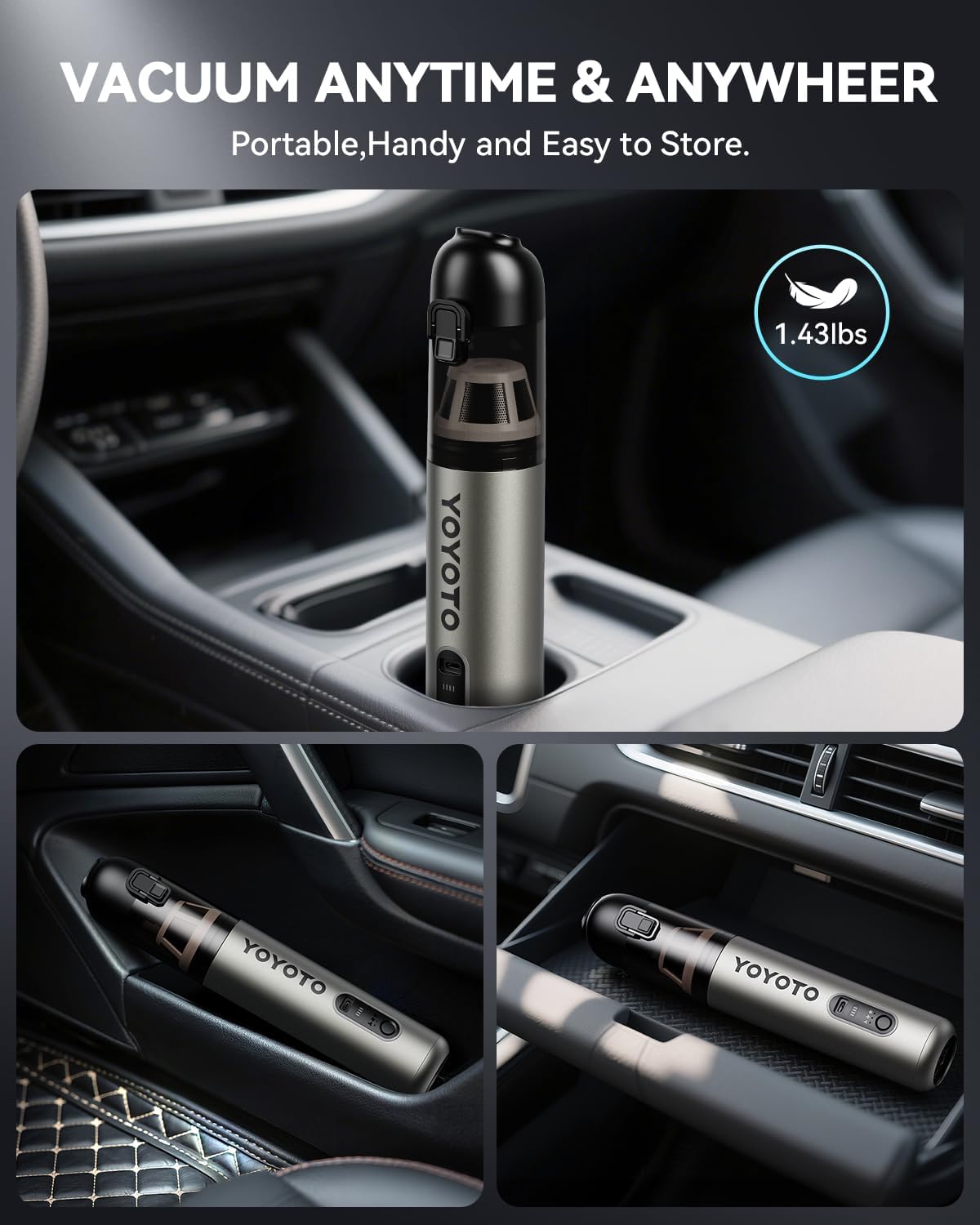 Car Vacuum, Handheld Vacuum Cordless with 21000Pa Powerful Suction & 3 Modes, 4-in-1 Portable Hand Held Mini Vacuum Cleaner Rechargeable, Ultra Light for Car Home Office (Black)