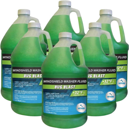 (6 Gallons) Bug Blast Windshield Washer Fluid - Premium Summer Formula, +32°F Protection | Removes Bugs and Road Grime - 6 Jugs of 1 Gallon