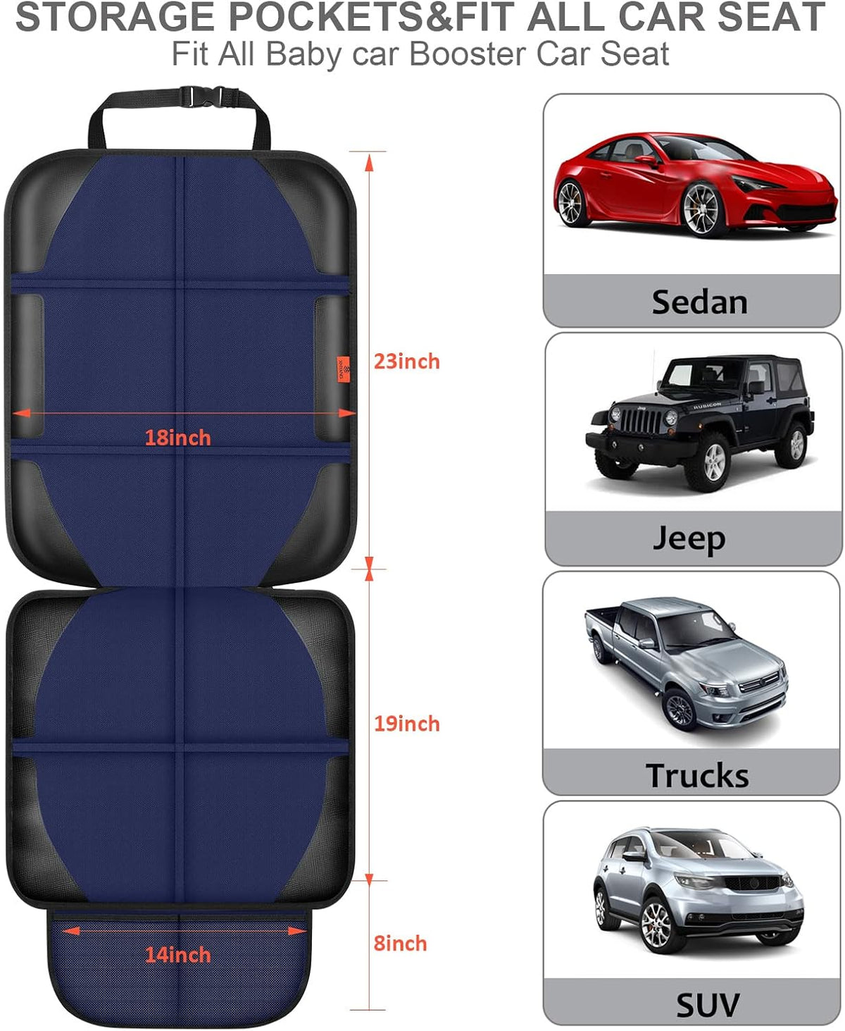 XHYANG Car Seat Protector,Auto Car Seat Protectors Baby Carseat Waterproof & Durable 600D Fabric for Child Baby Car Seat Mat Vehicle Pet Cover 2 Storage Pockets (2 Pack)