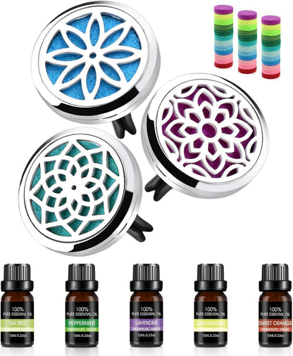 ttstar Car Diffuser Vent Clip - 30mm Aromatherapy Essential Oil Car Diffuser Vent Clips with 36 Refill Pads (3 Lotus Vent Clips, Metal)