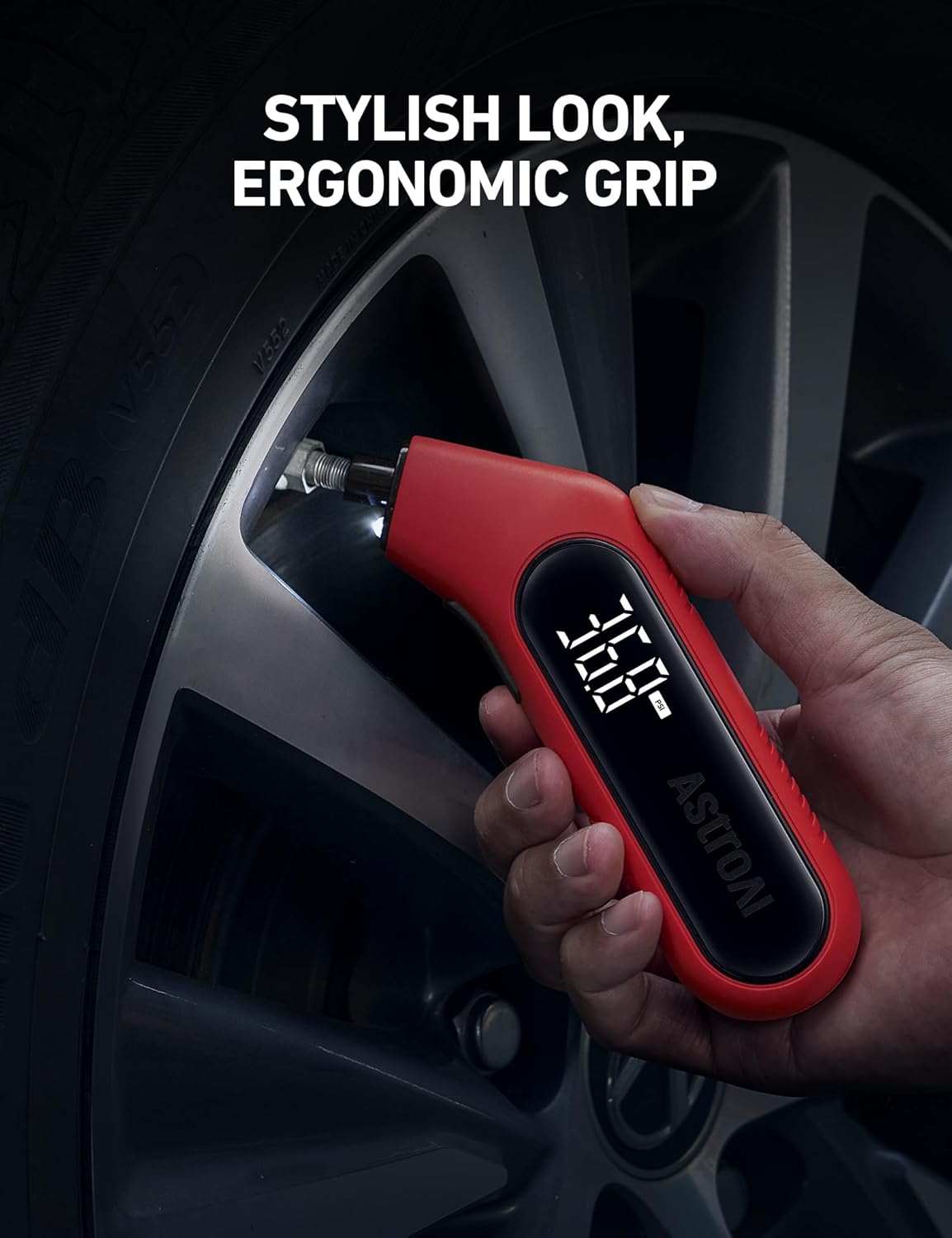 AstroAI Digital Tire Pressure Gauge 3-300PSI Calibrated to ANSI B40.7 Grade 2A (0.5%), Backlight and Flashlight, Presta Valve Adaptor Included, 4 Units, AAA Batteries, Orange