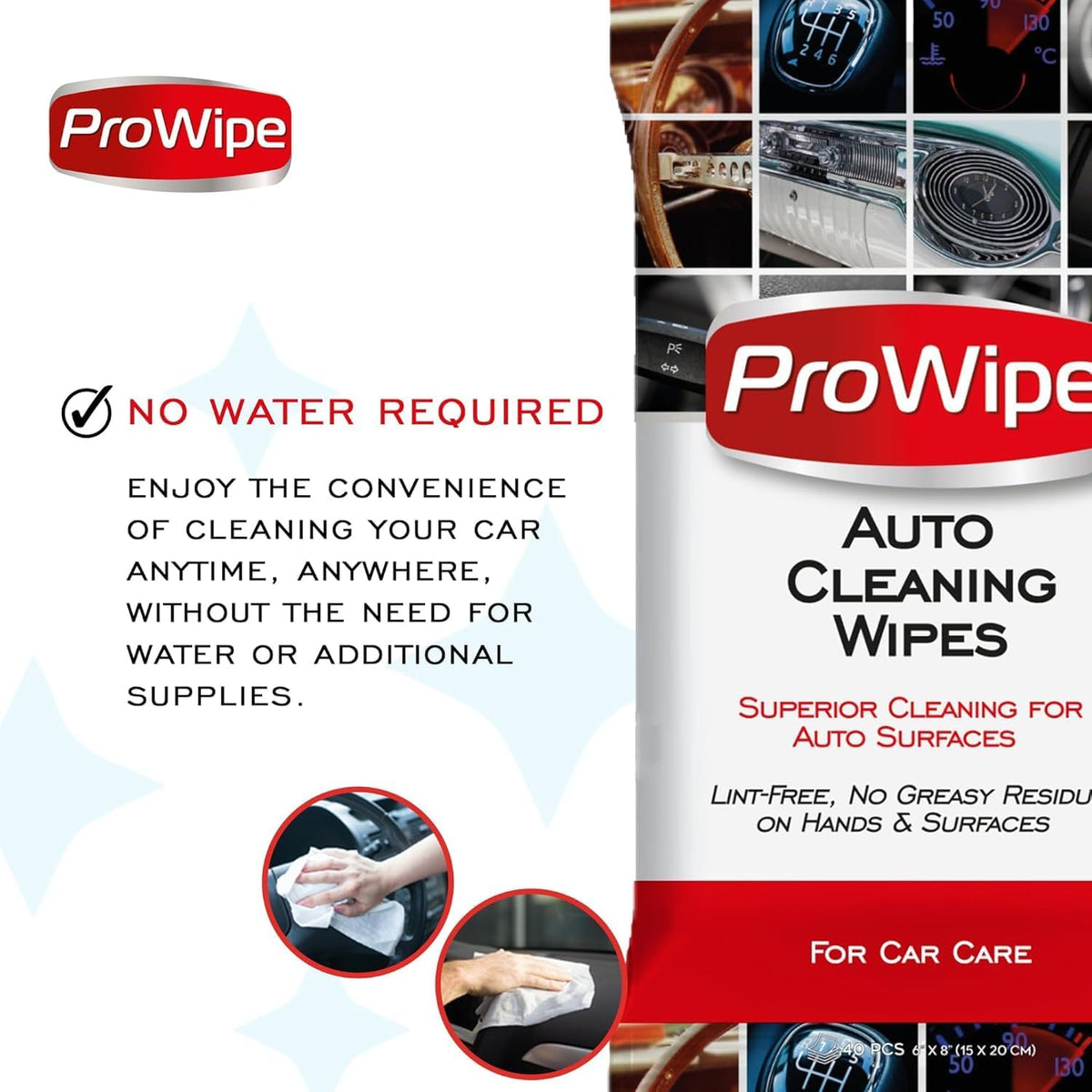 Car Cleaning Wipes - Car Interior Cleaner, Dashboard Cleaner, 1x40 Count Residue-Free Wipes for Interior Surfaces, From Dashboard to Leather Seats, Must Have Accessories