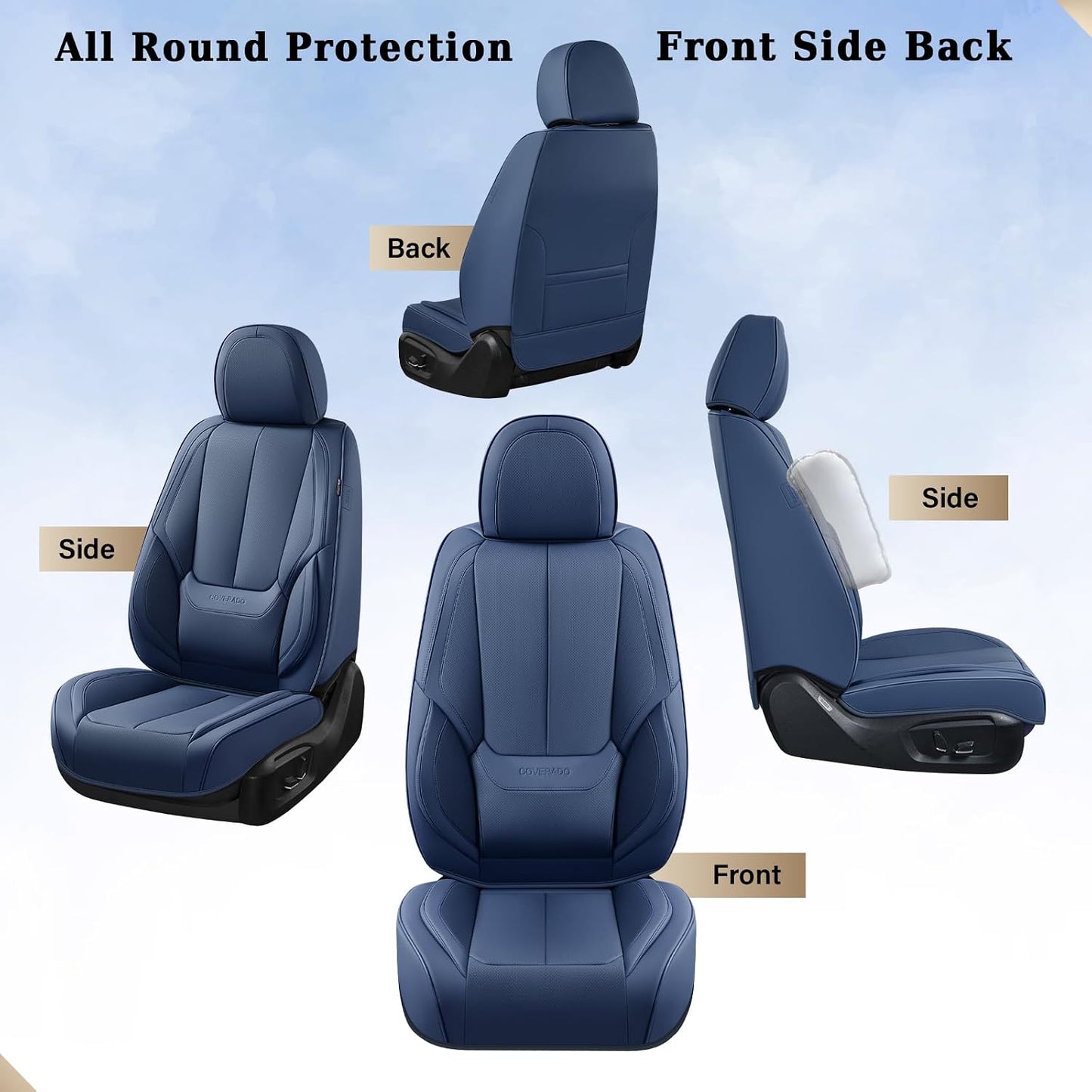 Coverado Seat Covers Full Set, Black Seat Covers for Cars 5 Seats, Car Seat Protector, Waterproof Nappa Leather Car Seat Cushion, Front and Rear Car Seat Cover Fit for Most Sedans SUV Pick-up Truck - Colors B