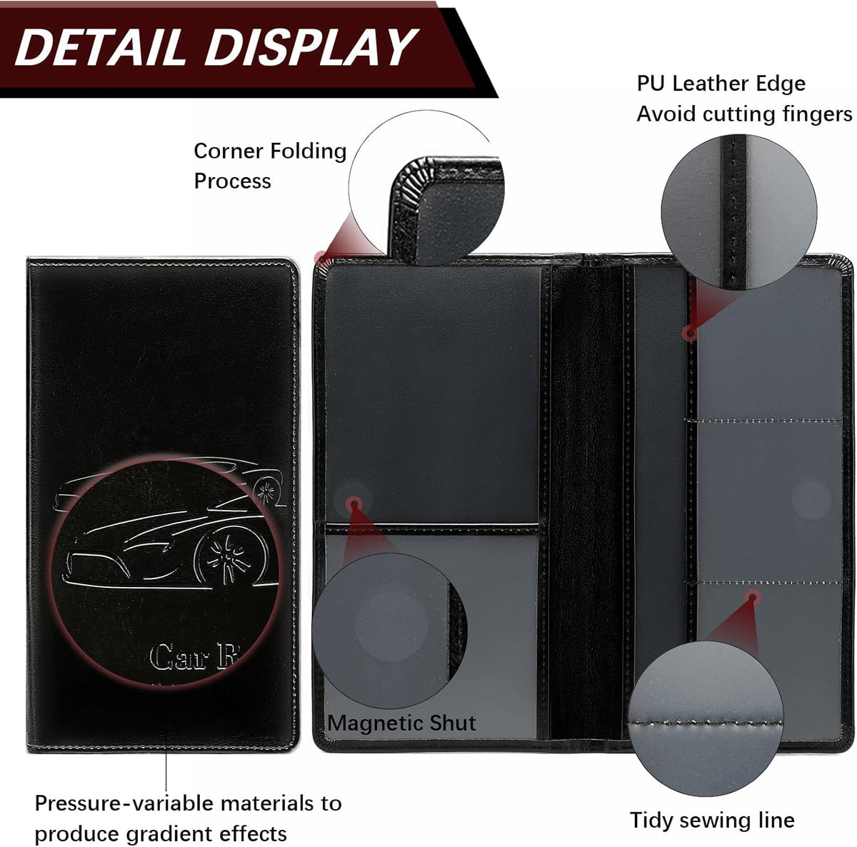 Car Registration and Insurance Card Holder for Women Men, Orange Glove Box Paperwork Organizer with Magnetic Buckle for Easy Access and Protect Documents and Various Cards in Vehicle